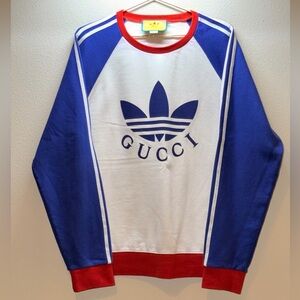 Gucci White, Blue & Red Logo Crewneck Sweater